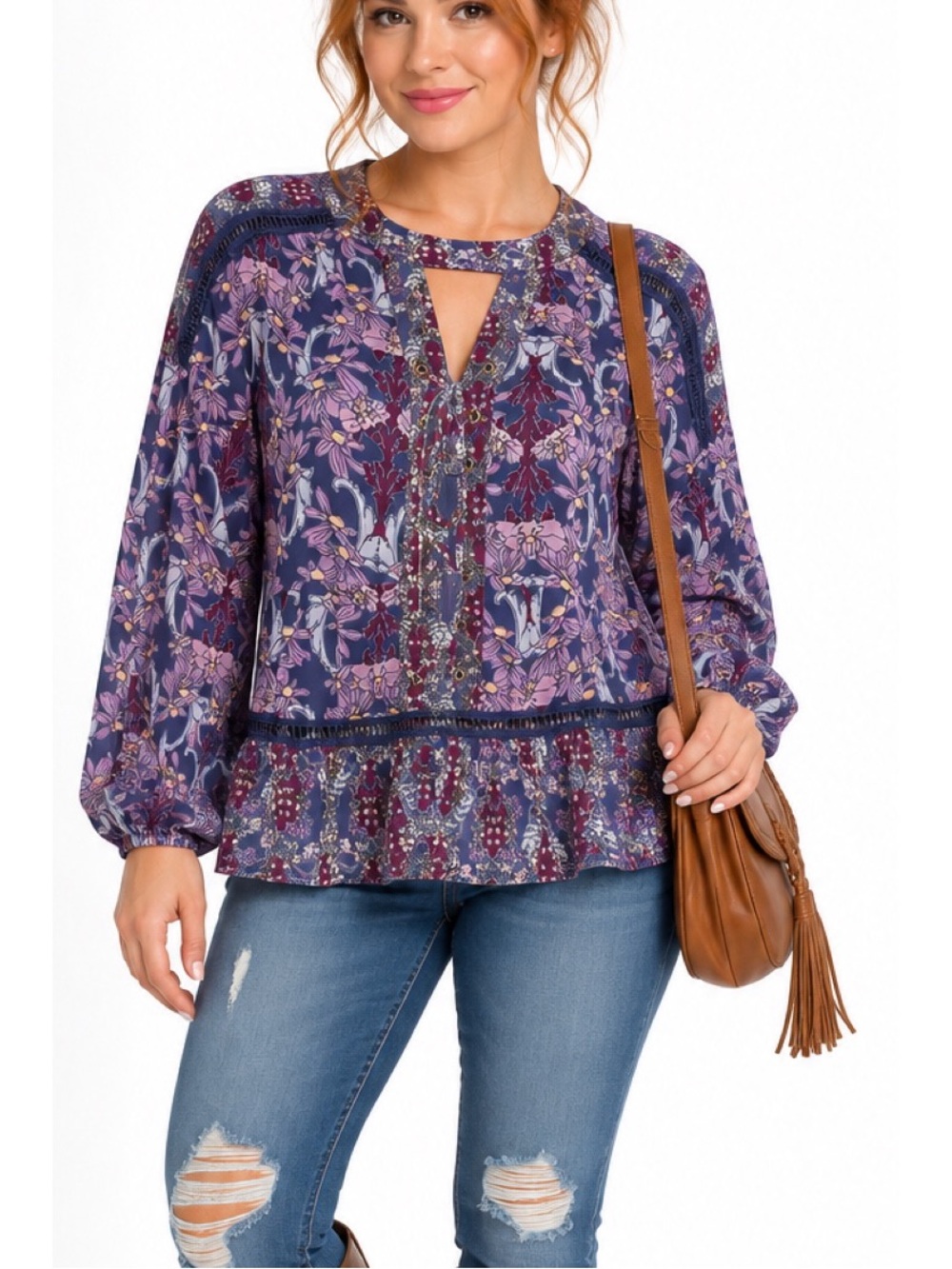 Xhilaration Boho Floral Peplum Blouse- XS